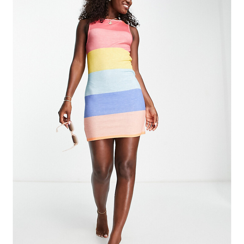 Vestido playero corto multicolor con diseño color block de punto premium de It's Now Cool