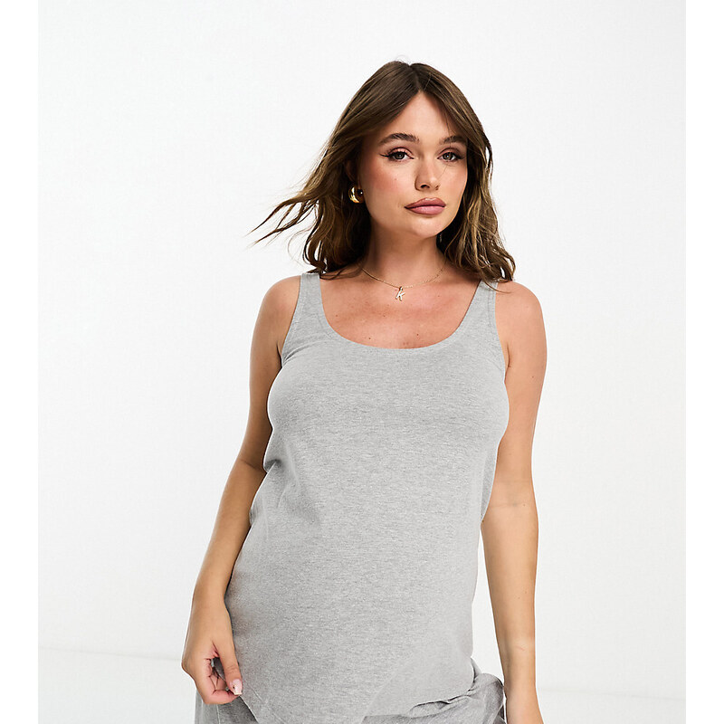 ASOS Maternity Camiseta de pijama gris jaspeado sin mangas de algodón Mix & Match exclusiva de ASOS DESIGN Maternity