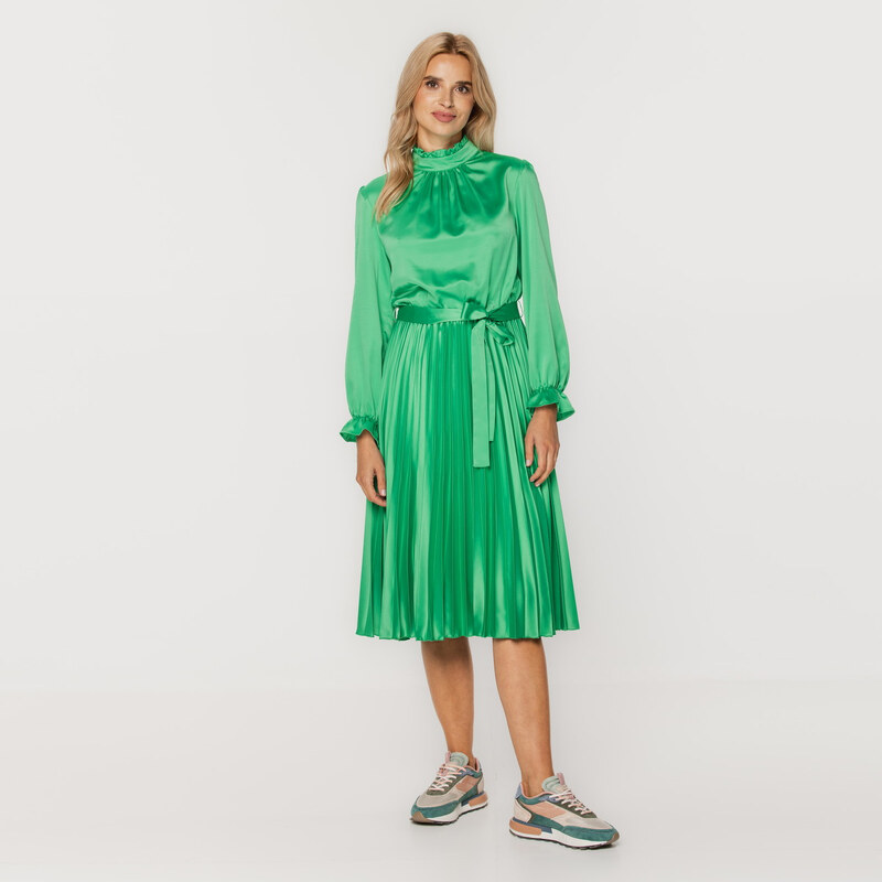 Willsoor Vestido Plisado Color Verde Para Mujer 15529