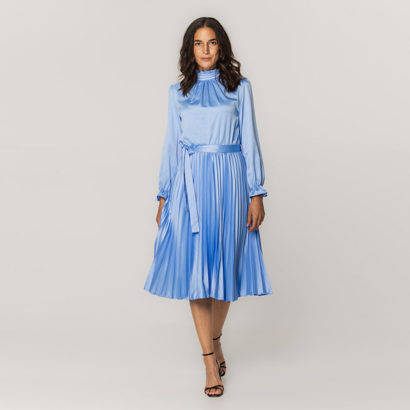 Willsoor Vestido Plisado Color Azul Claro Para Mujer 15528