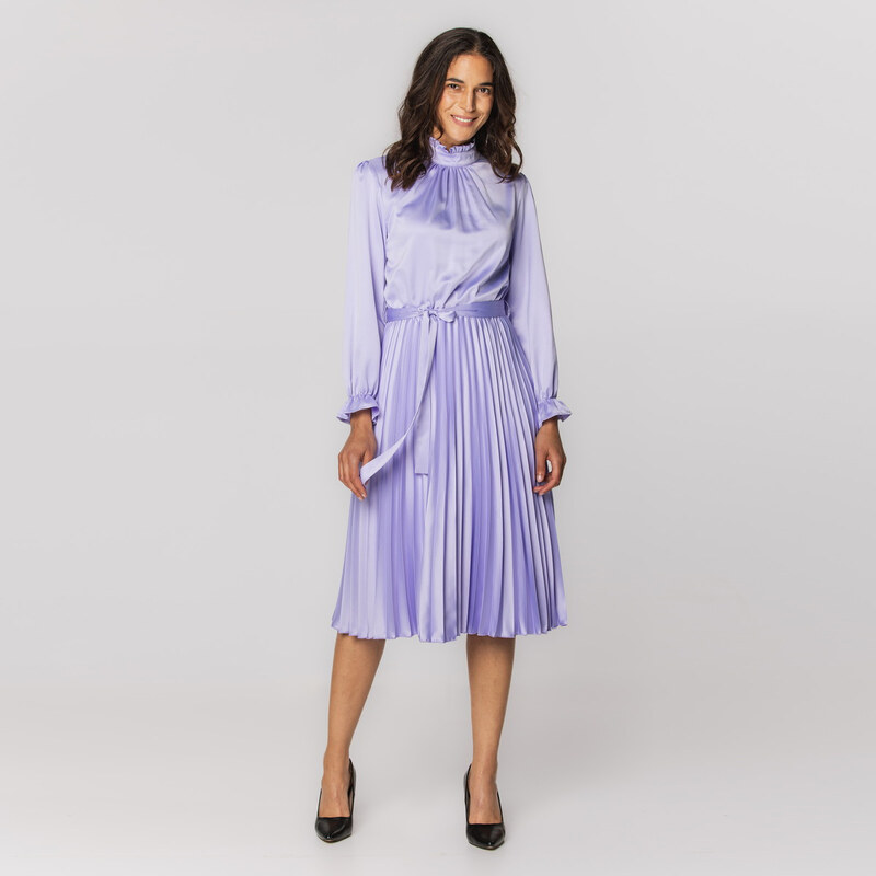Willsoor Vestido Plisado Color Lavanda Para Mujer 15530