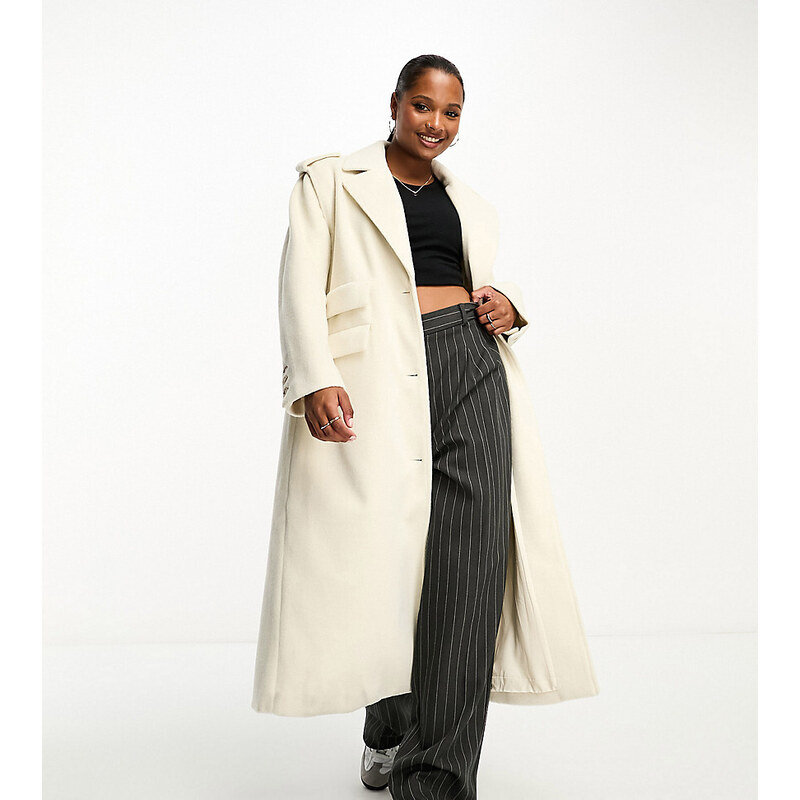 Abrigo de vestir largo color crema de tejido efecto lana exclusivo de 4th & Reckless Petite-Blanco