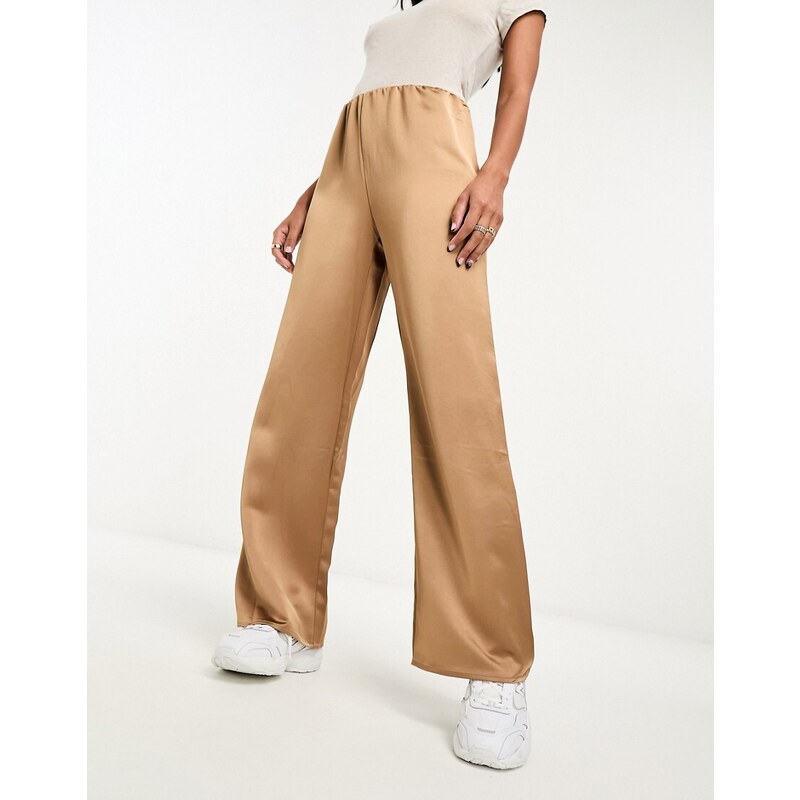Pantalones marrones de pernera ancha con cinturilla elástica de Mango-Brown