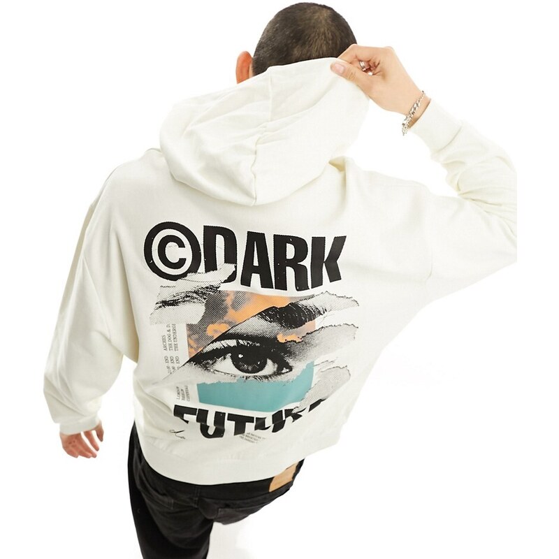 Sudadera color crudo extragrande con capucha y estampado fotográfico en la espalda de ASOS Dark Future-Blanco