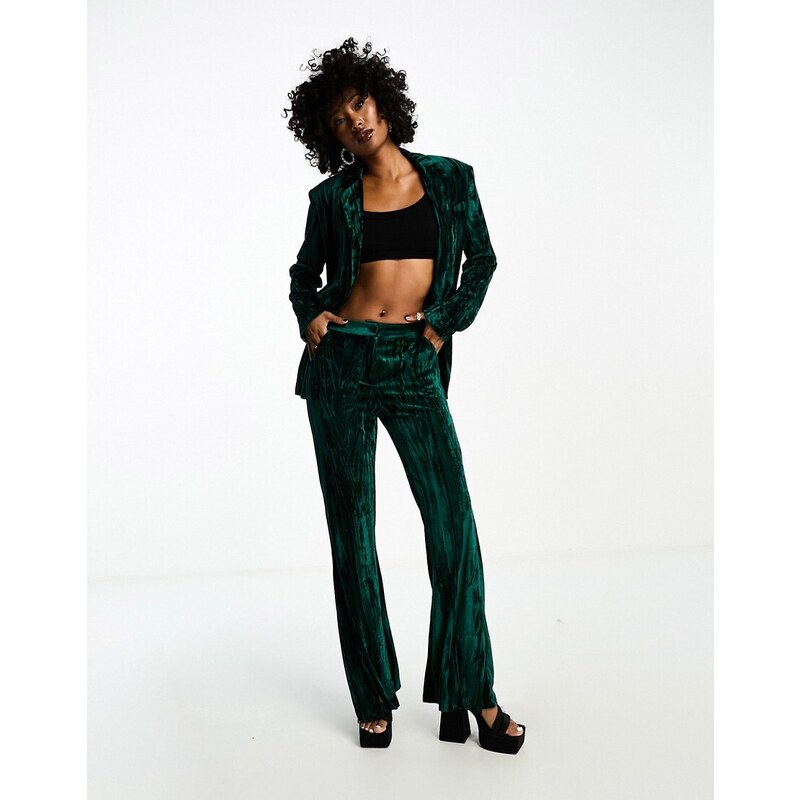 Pantalones verde esmeralda de sastre con abertura delantera de terciopelo de Extro & Vert (parte de un conjunto)
