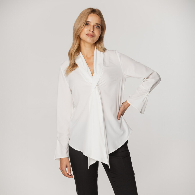 Willsoor Blusa de Satén Color Blanco Con Puños Anchos Para Mujer 15756