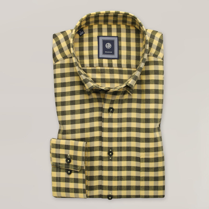 Willsoor Camisa Slim Fit De Tencel Con Patrón De Cuadros Color Amarillo Para Hombre 15784