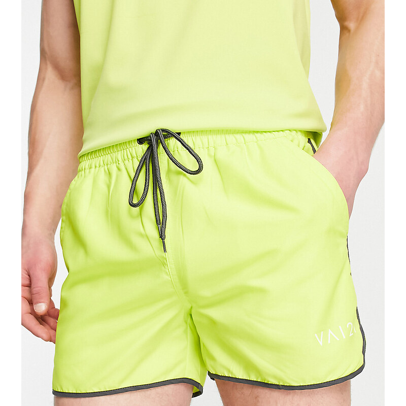 Shorts de baño verde lima deportivos con bordes en contraste de VAI21