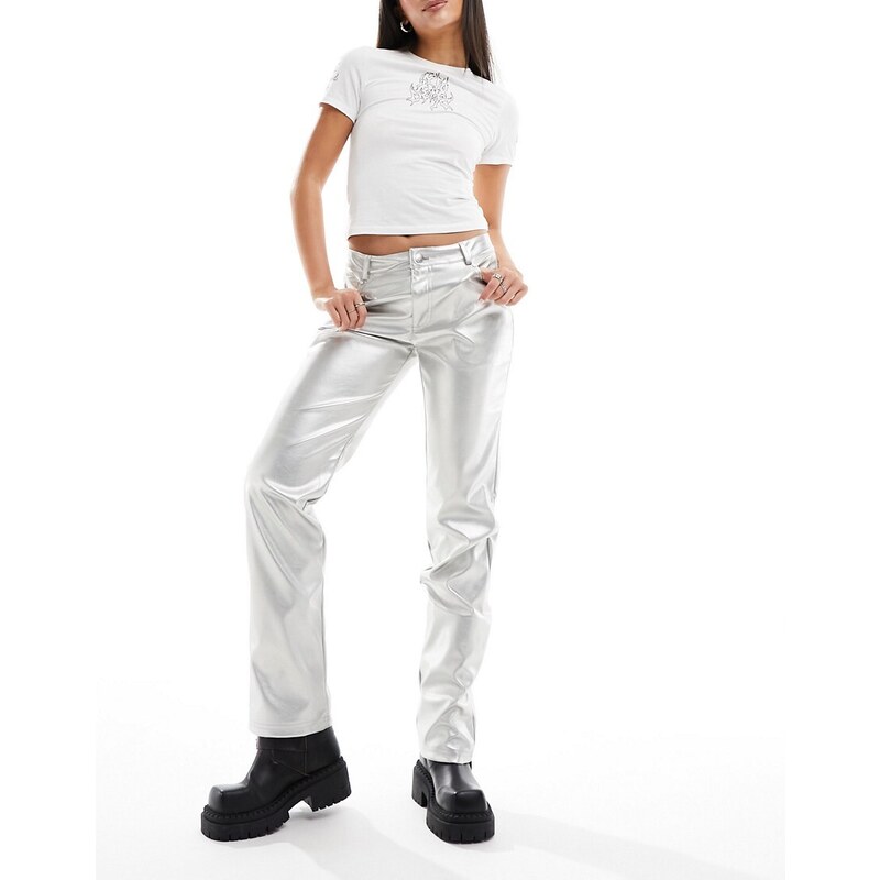 Pantalones plateado metalizado de pernera recta de Only