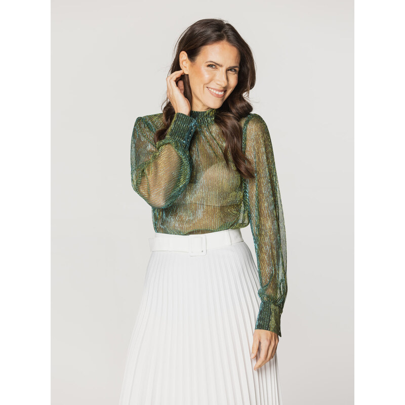 Willsoor Blusa de tejido color verde ligeramente transparente para mujer 15999