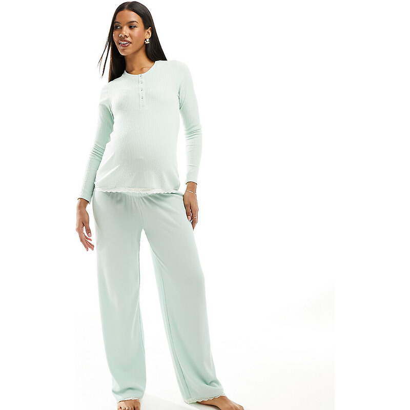 ASOS Maternity Pantalones de pijama verdes de punto de arroz y encaje Mix & Match de ASOS DESIGN Maternity