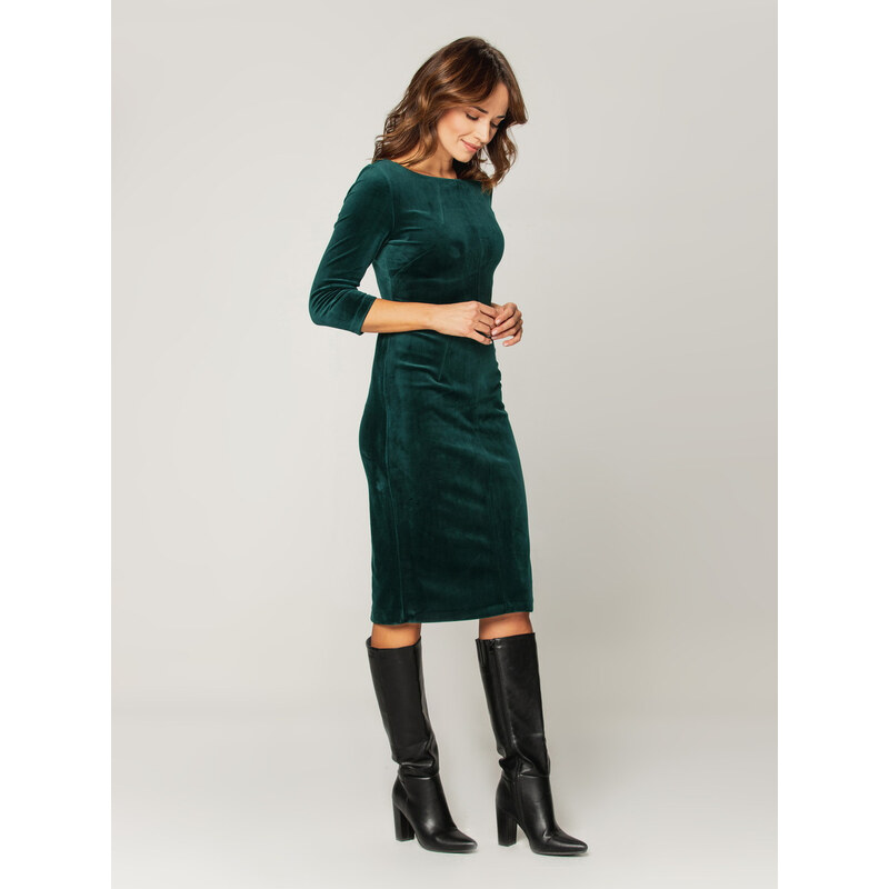 Willsoor Elegante vestido de terciopelo en tono verde mar 16085