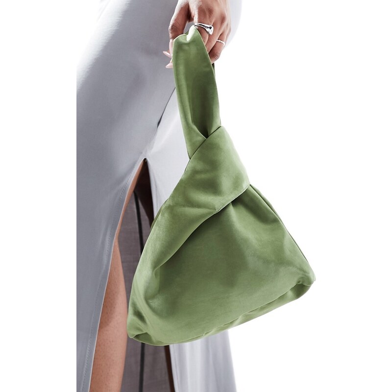Bolso de mano de dama de honor verde musgo de satén de Six Stories (parte de un conjunto)