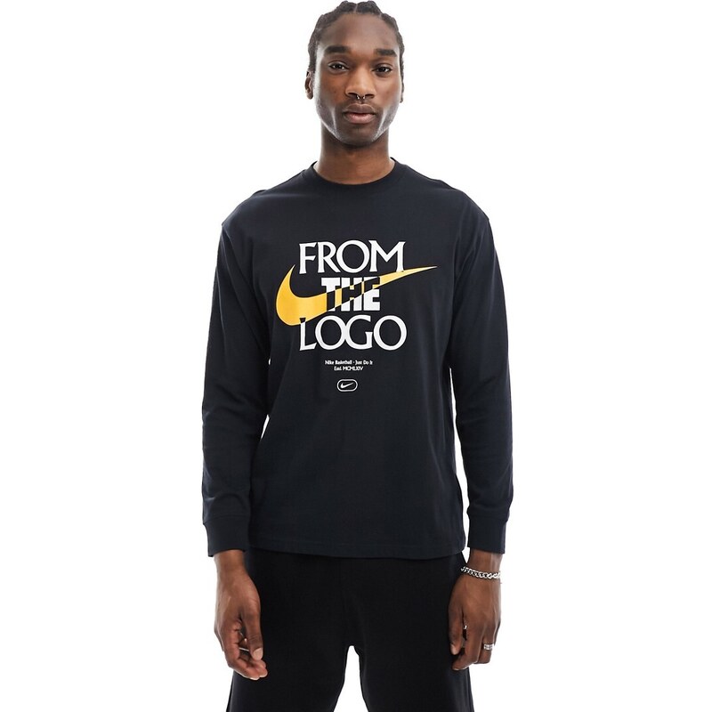 Camiseta de manga larga negra con estampado gráfico de Nike Basketball-Negro