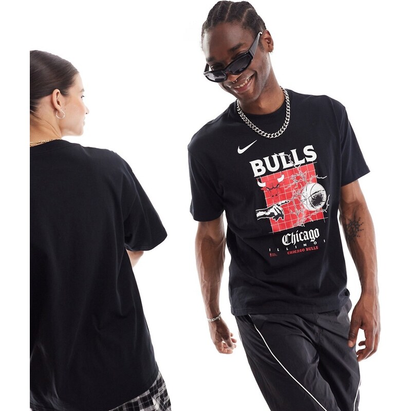 Camiseta negra unisex con logo de los Chicago Bulls de la NBA de Nike Basketball-Negro