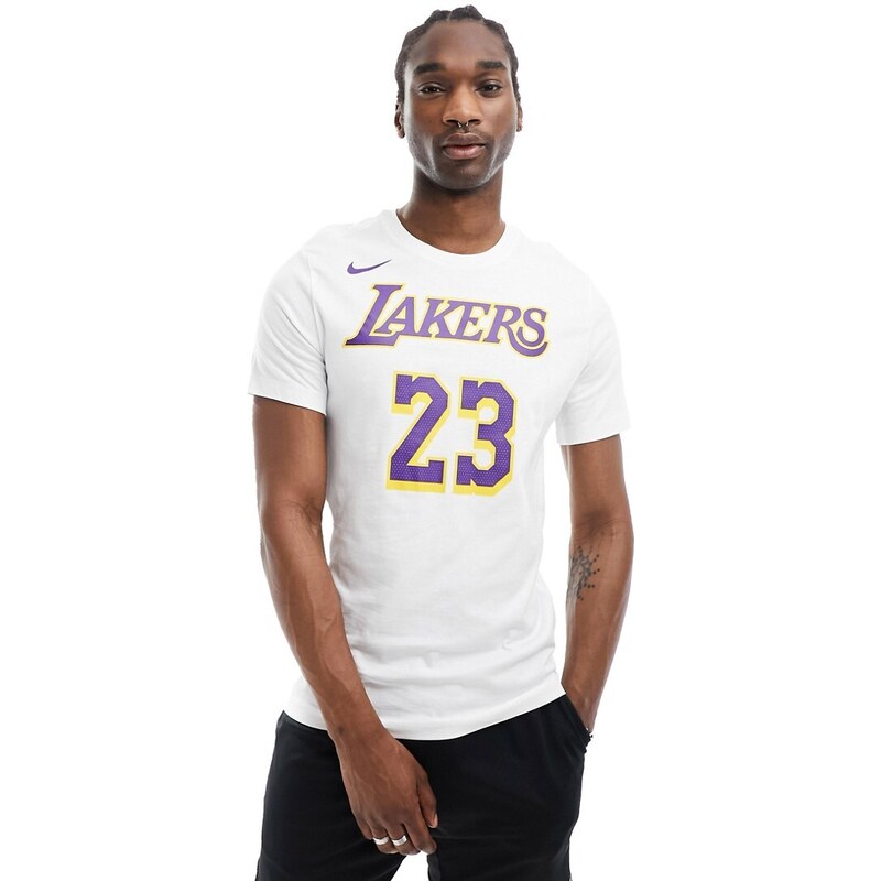Camiseta blanca y morada sin mangas de LeBron James de los LA Lakers de la NBA Dri-FIT Icons de Nike Basketball-Morado