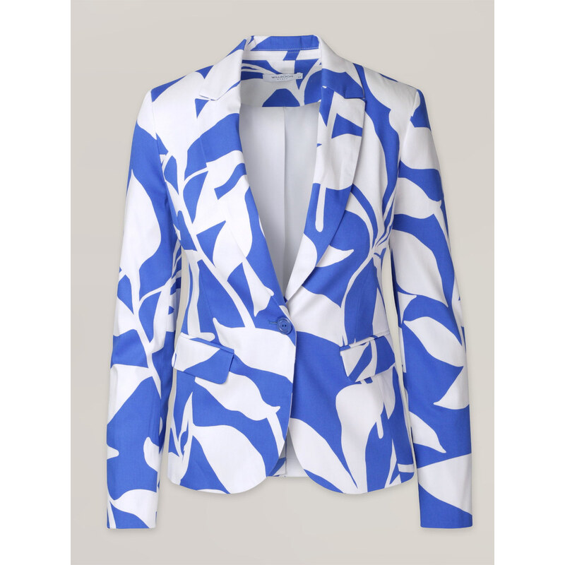 Willsoor Chaqueta elegante para mujer con estampado floral de color azul y blanco 16641
