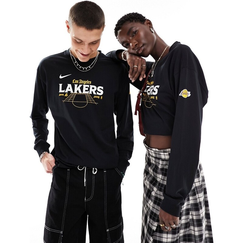 Camiseta negra unisex de manga larga con estampado gráfico de los LA Lakers de la NBA de Nike Basketball-Negro