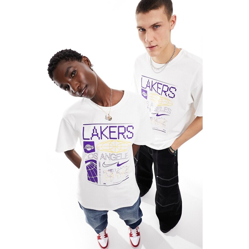Camiseta blanca multicolor unisex con estampado gráfico de los LA Lakers de la NBA de Nike Basketball-Blanco