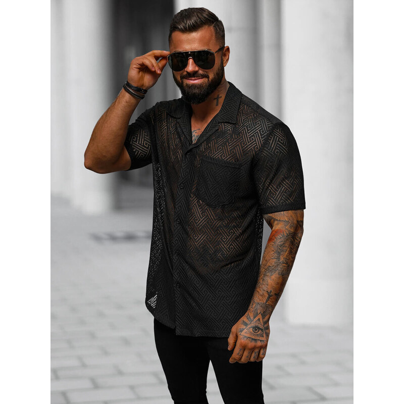 Camisa de hombre con manga corta negra OZONEE O/3C316
