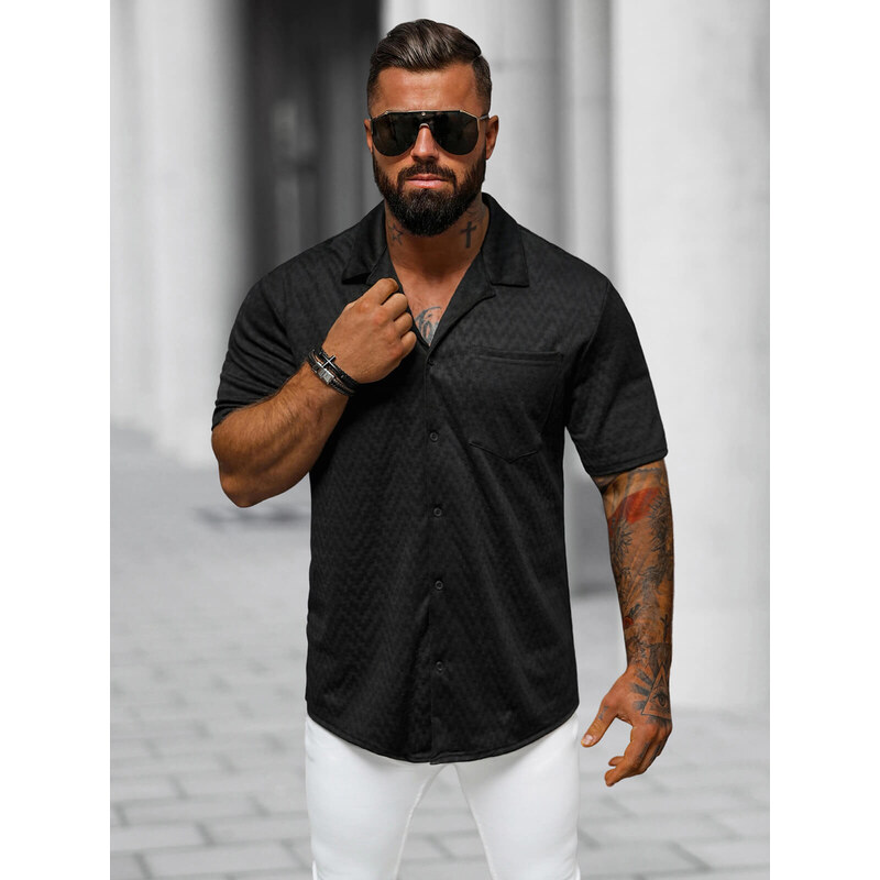 Camisa de hombre con manga corta negra OZONEE O/3C319