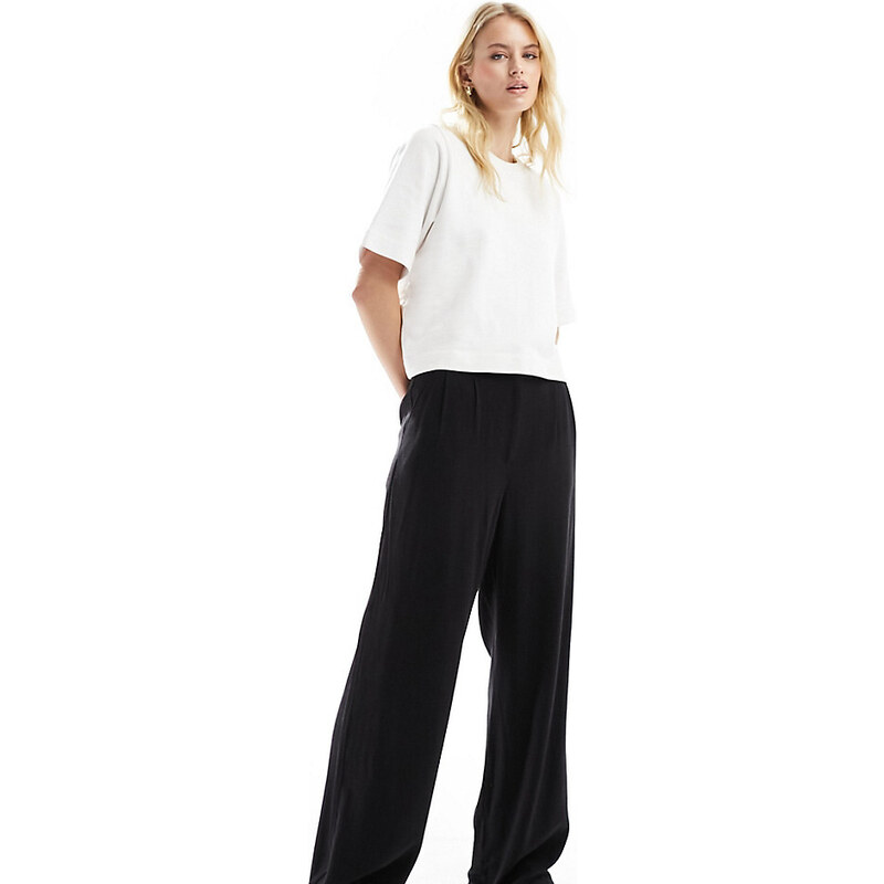 ASOS Tall Pantalones negros de talle alto y detalle de costuras de mezcla de lino de ASOS DESIGN Tall