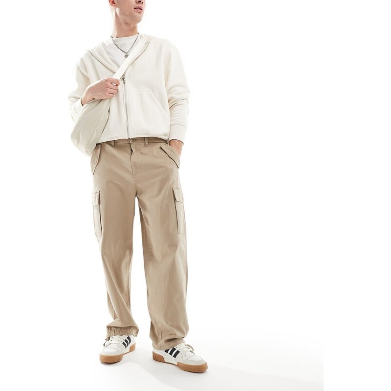 Pantalones cargo beis utilitarios de corte suelto con cordón ajustable en el bajo de ONLY & SONS-Beis neutro