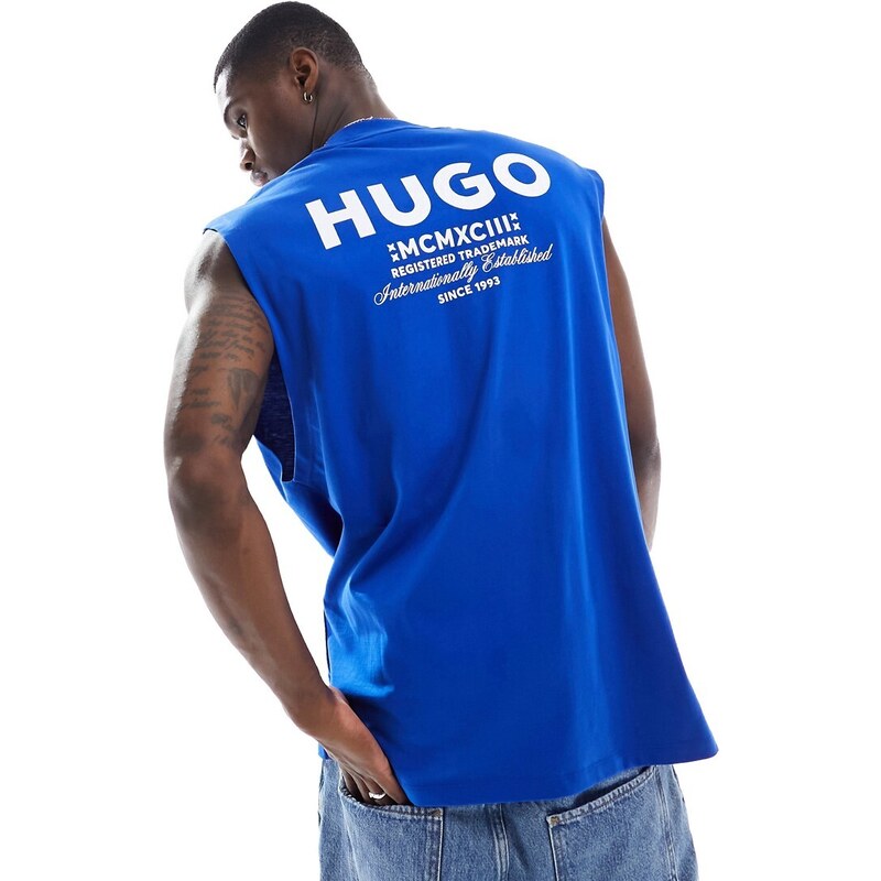 Camiseta azul extragrande sin mangas de HUGO Blue