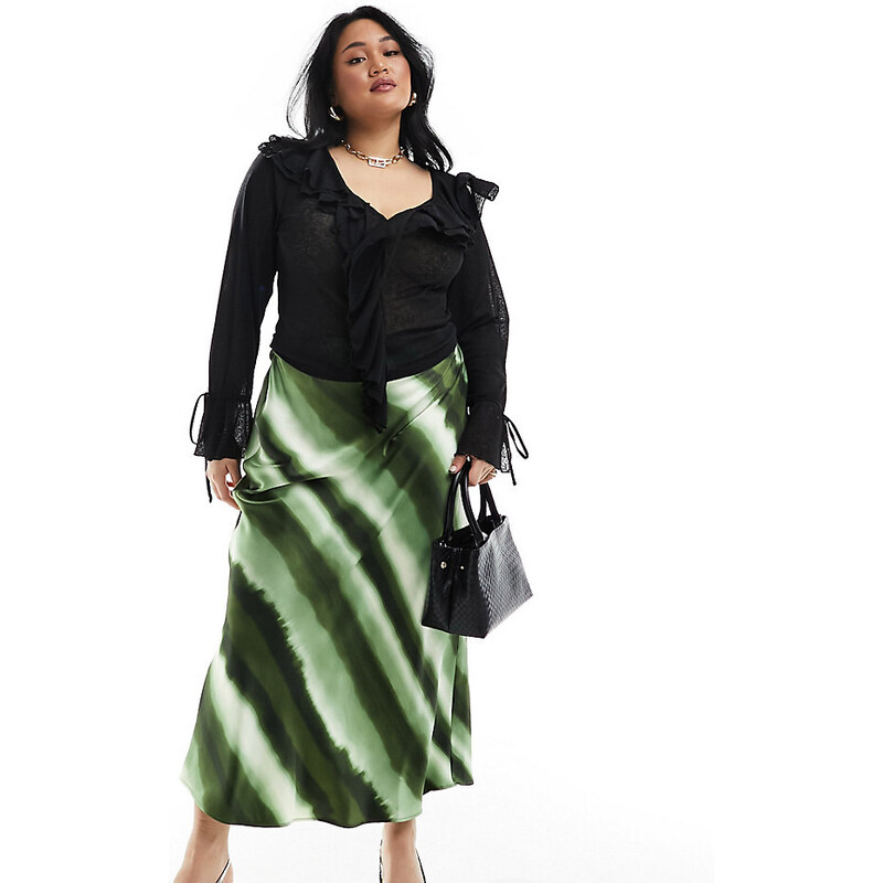 Falda larga verde a rayas degradadas de satén exclusiva de 4th & Reckless Plus