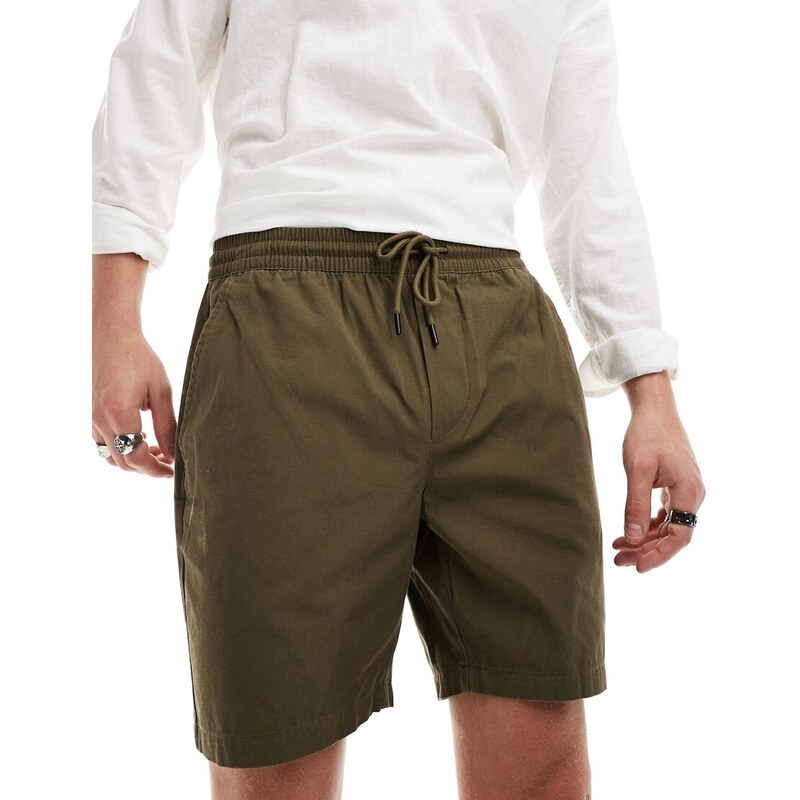 Pantalones cortos caquis sin cierres de sarga de ONLY & SONS-Verde