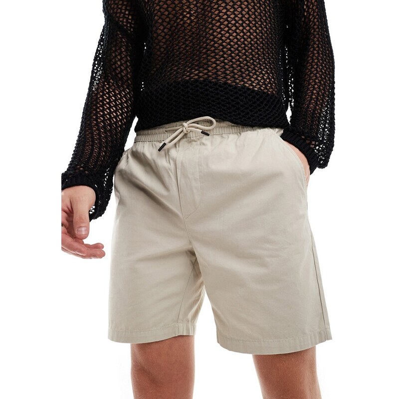 Pantalones cortos color piedra sin cierres de sarga de ONLY & SONS-Beis neutro