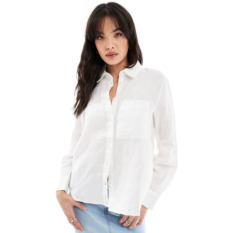 Camisa blanca de lino de Mango-Blanco