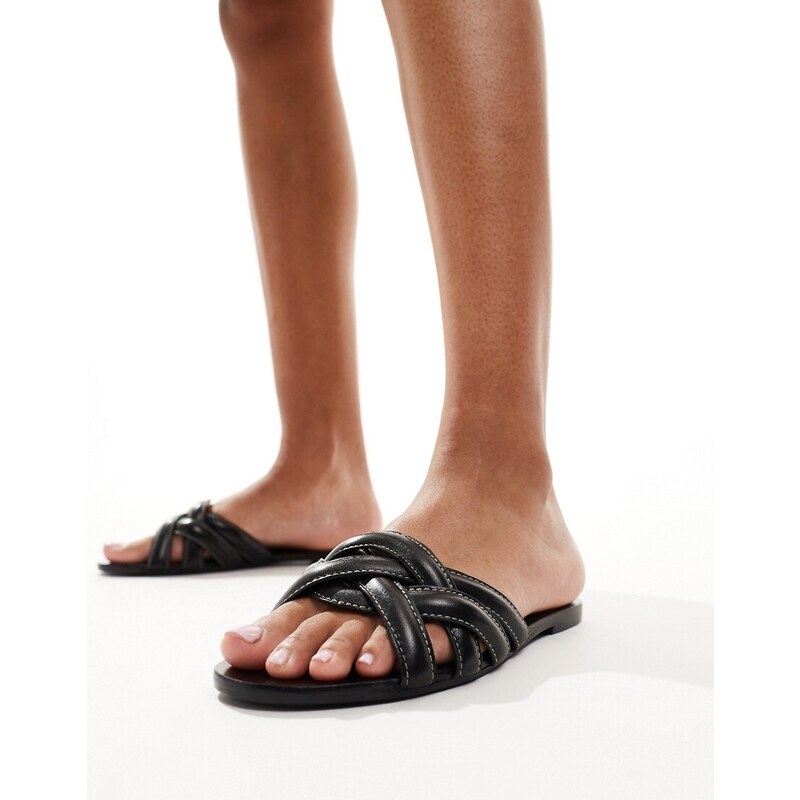 Sandalias negras sin cierres de cuero de Mango-Negro