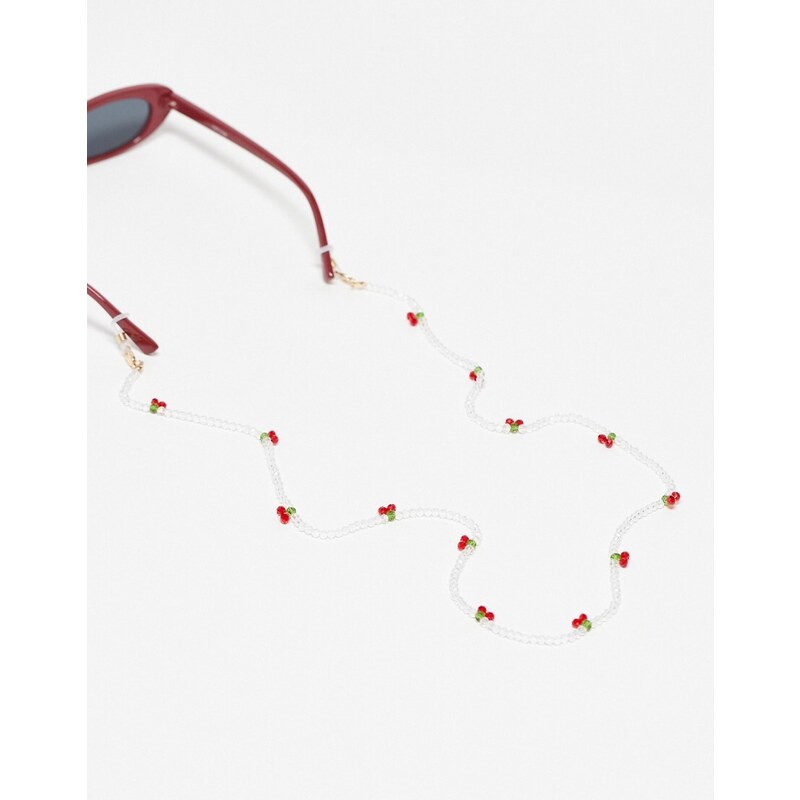 Cadena de gafas de sol blancas con charm de cerezas de Mango-Blanco