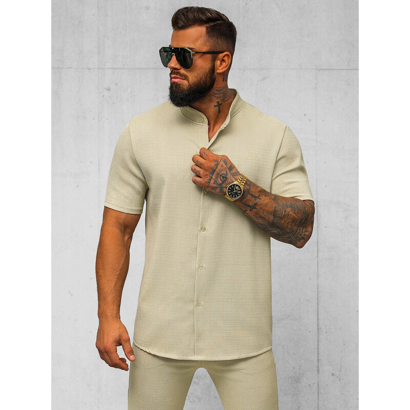 Camisa de hombre con manga corta beige OZONEE O/Y972T