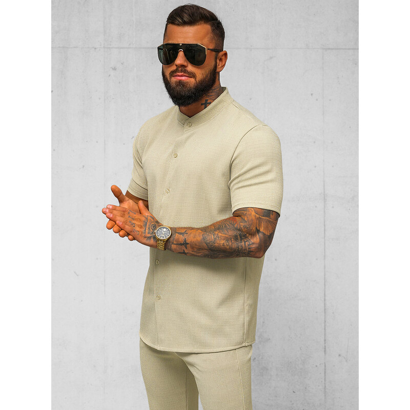 Camisa de hombre con manga corta beige OZONEE O/Y972T
