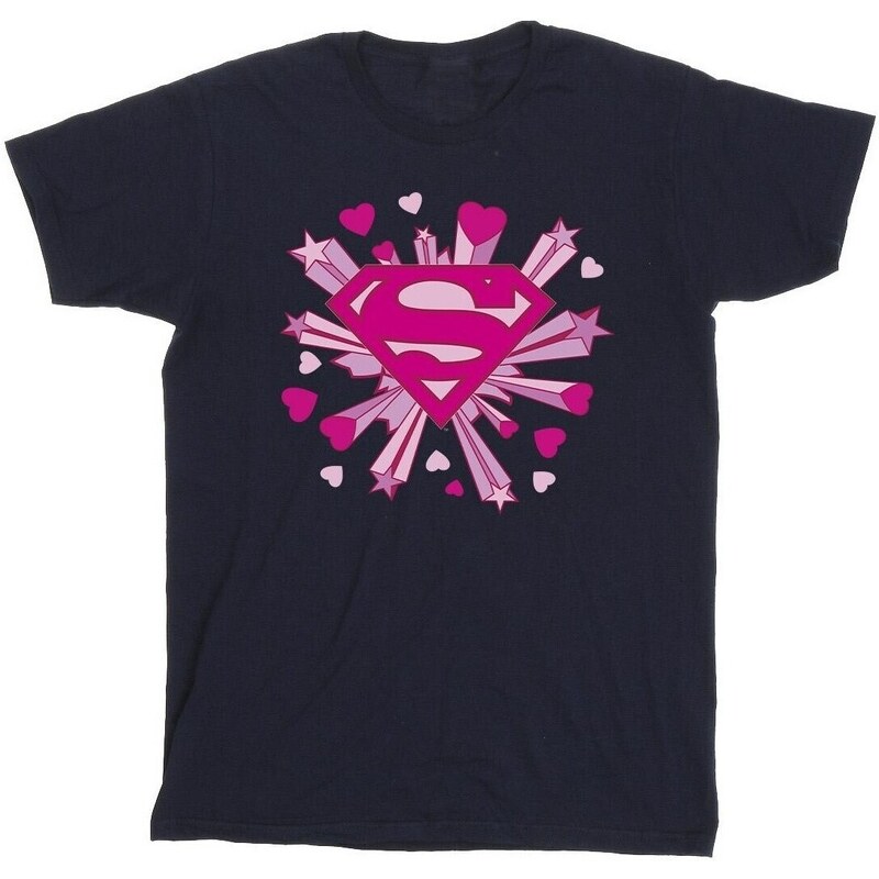 Dc Comics Camiseta Superman Pink Hearts And Stars Logo