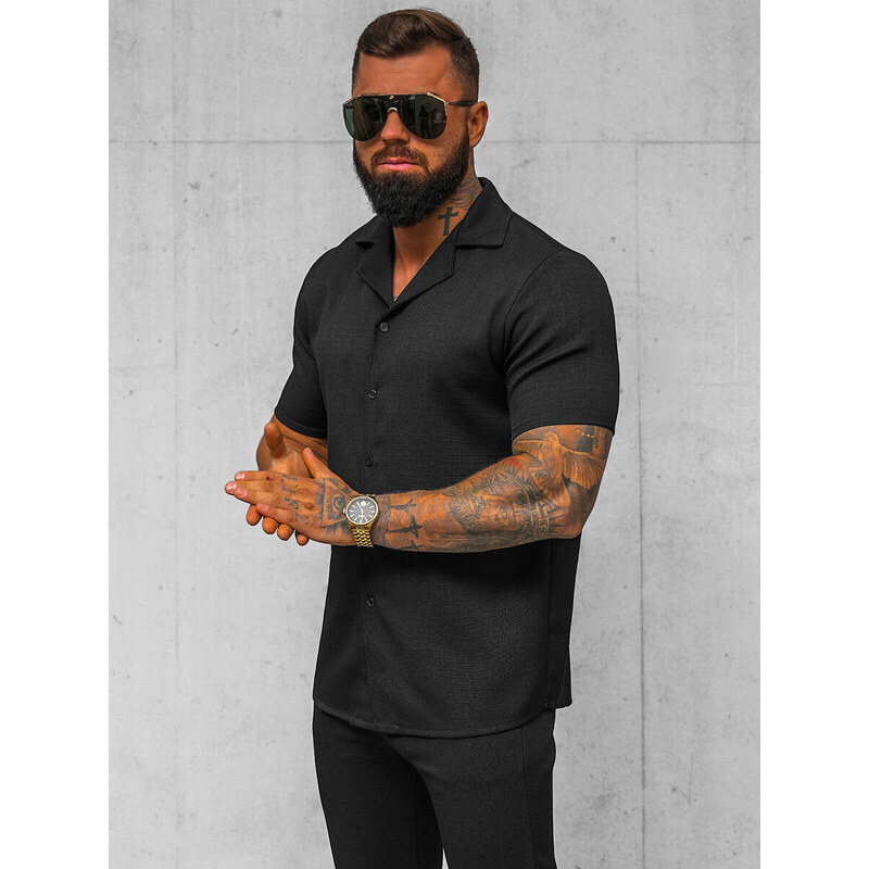 Camisa de hombre con manga corta negra OZONEE O/Y971T