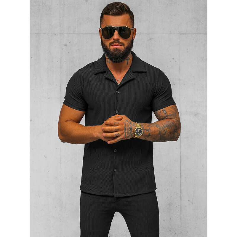 Camisa de hombre con manga corta negra OZONEE O/Y963T