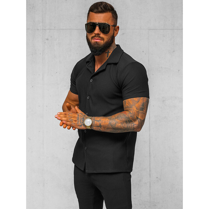 Camisa de hombre con manga corta negra OZONEE O/Y963T