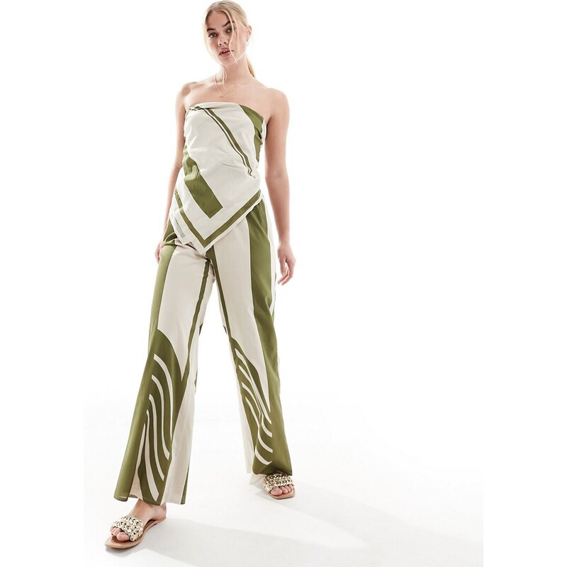 Pantalones verdes y blancos de pernera ancha a rayas en contraste de SNDYS (parte de un conjunto)-Multicolor