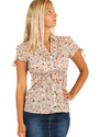 Glara Women's cotton blouse with flowers and short sleeves
