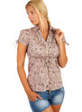 Glara Women's cotton blouse with flowers and short sleeves