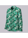 Willsoor Camisa color verde con estampado geométrico para mujer 14122