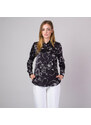 Willsoor Camisa para mujer en color negro con estampado geométrico blanco 14176