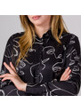 Willsoor Camisa para mujer en color negro con estampado geométrico blanco 14176