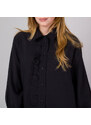 Willsoor Camisa extragrande para mujer negra con un estampado suave 14269