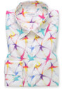 Willsoor Camisa para mujer color blanco con colorido estampado geométrico 14411