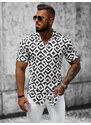 Camisa de hombre con manga corta blanco-negro OZONEE E/1400/26Z